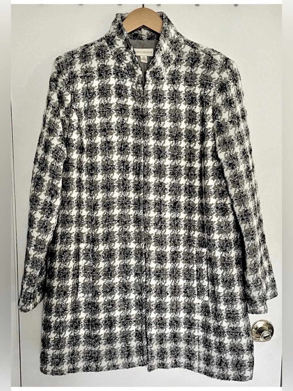 Appleseed's Checkered Wool Blend Coat Black & White Size 18